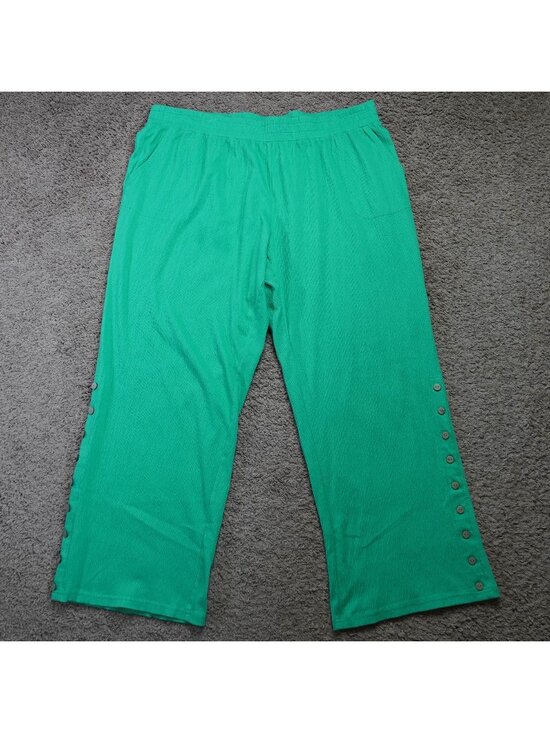 Belle Kim Gravel Pants - Belle Kim Gravel Wide Leg Pants Womens 1X Green Button Accent Bohemian Casual